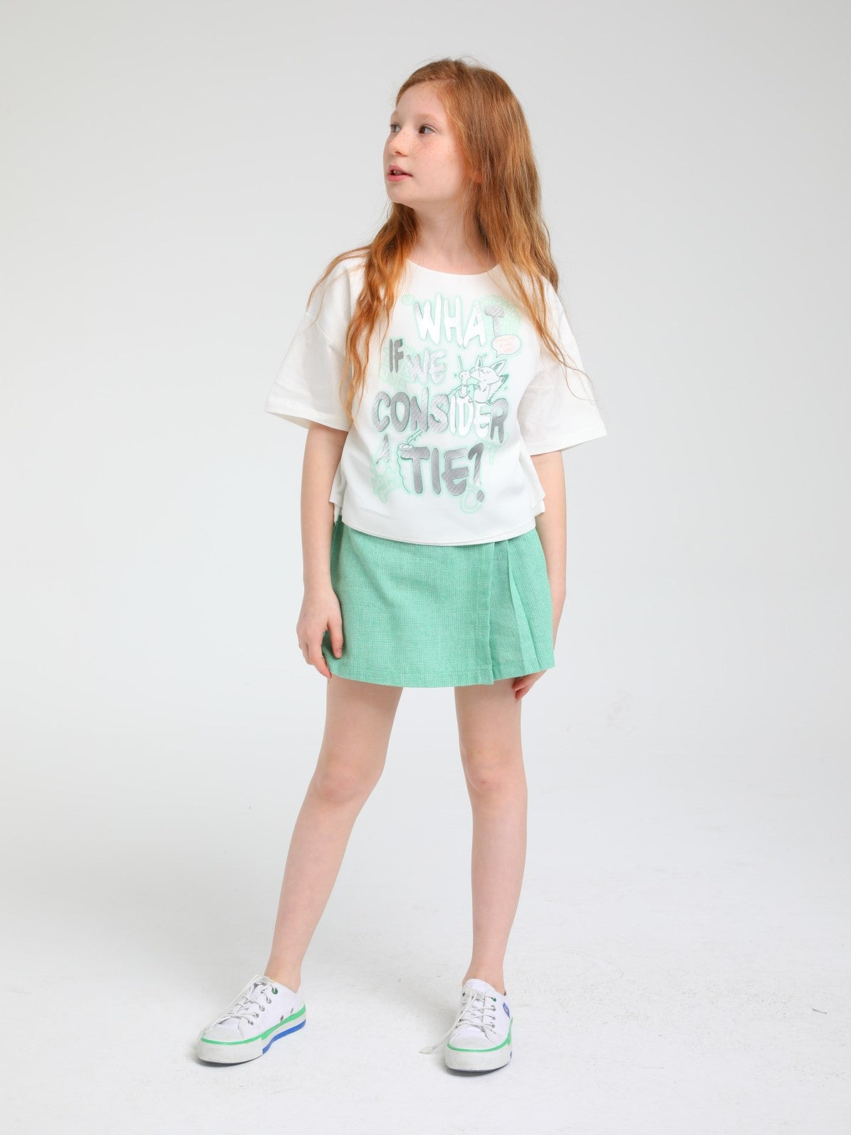 White Top Mint Printed With Matching Skort