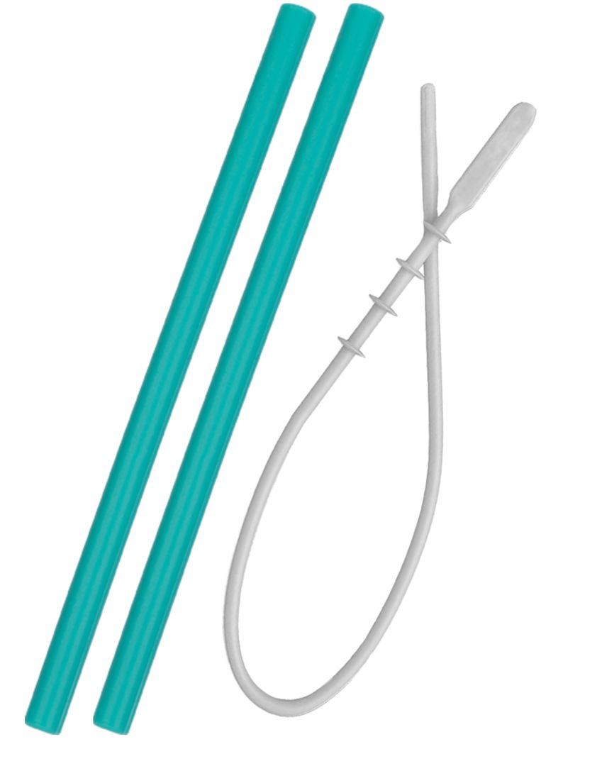 MinikOiOi Flexi Straws - 2pcs Aqua Green & Brush