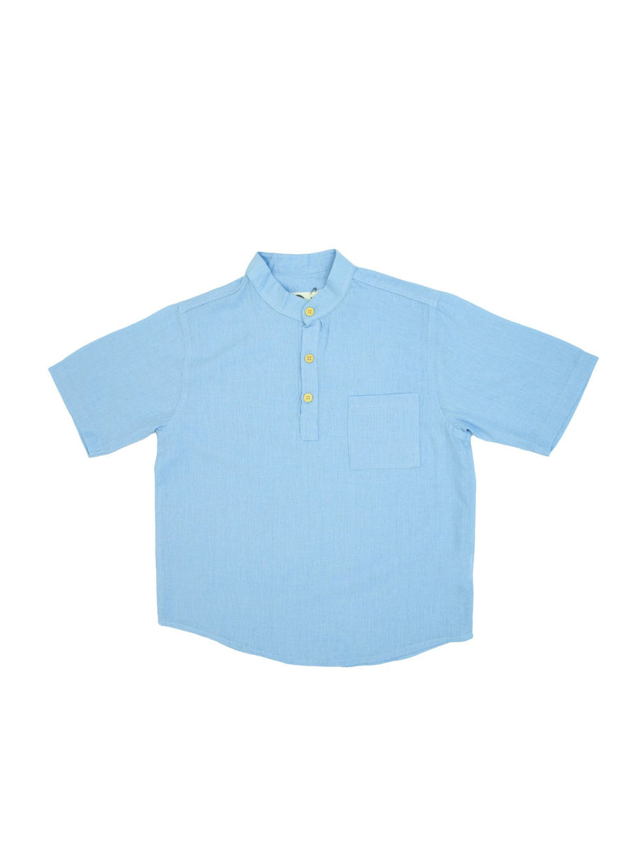 RG Blue Linen Short Sleeve Shirt