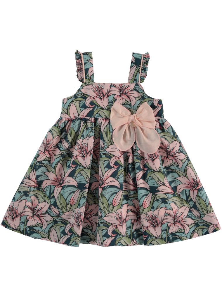 Pink & Aqua Lily Cotton Trendy Dress 
