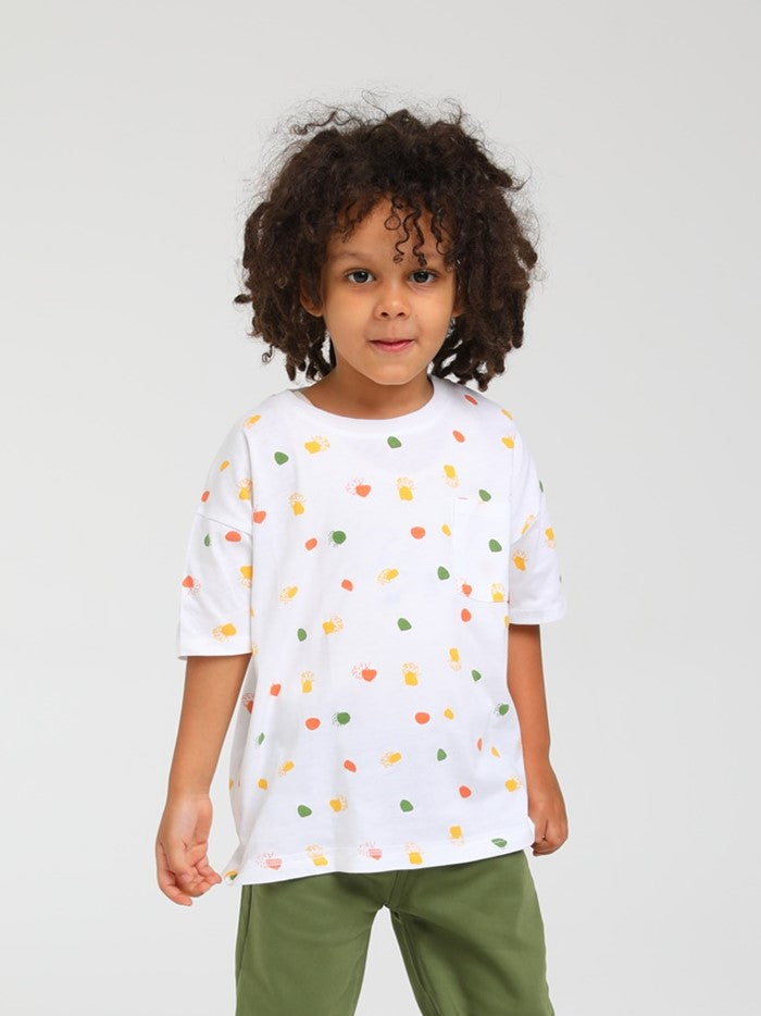 White Cotton Tshirt With Multi Color Dots