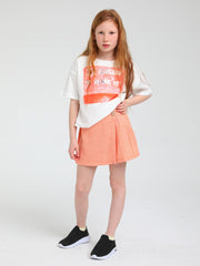White Top Salmon Printed With Matching Skort