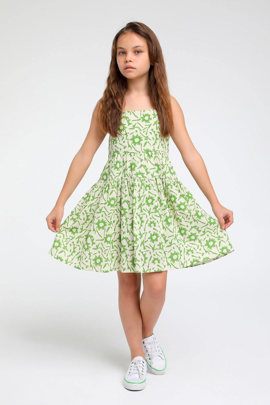 Basic Full Printed Green Floral Dress