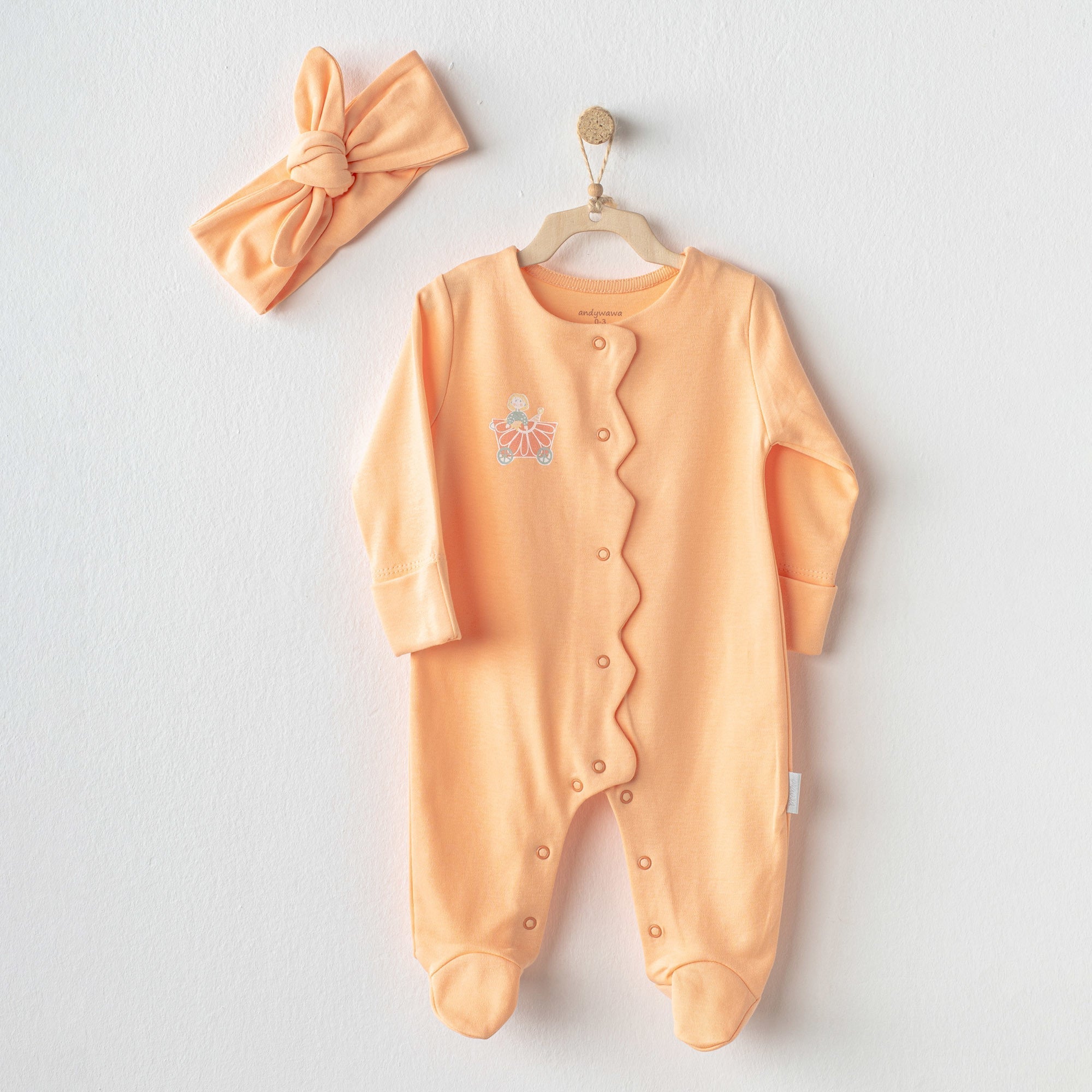 Cute Orange Plain Newborn Cotton Romper & Bandana