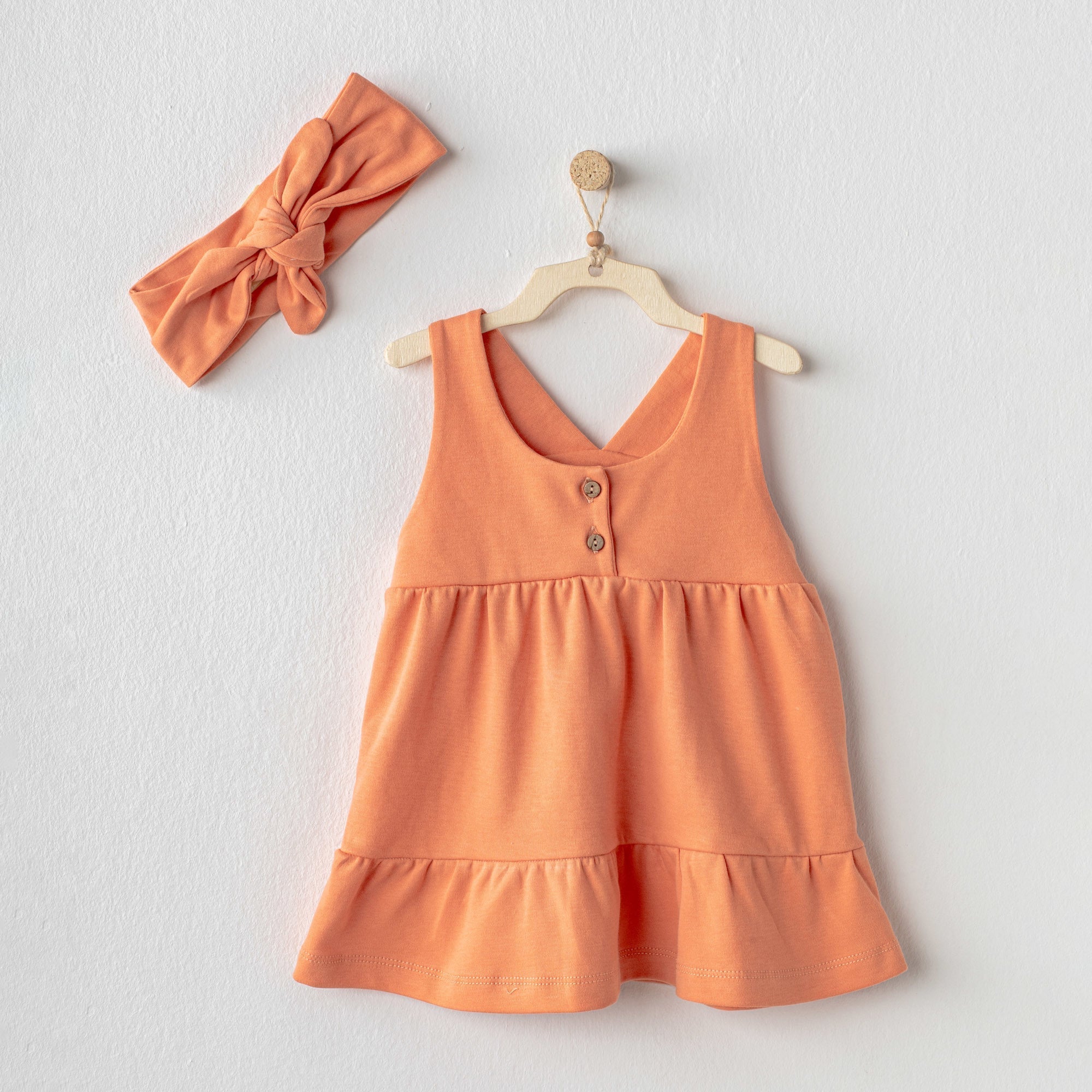 Classy Orange Plain Cotton Dress & Bandana